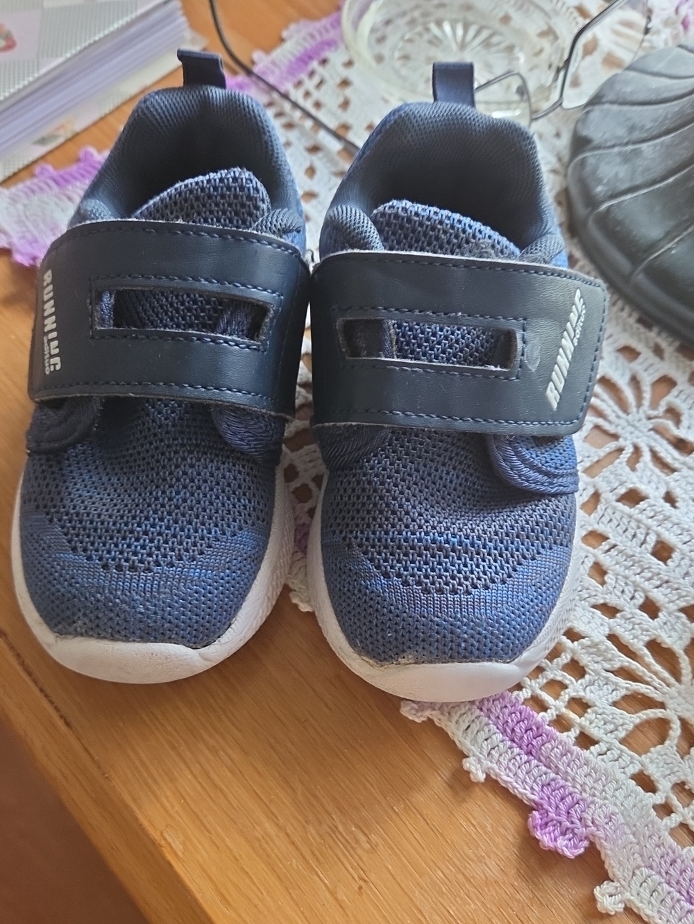 Kids Navy Velcro Sneakers with Cushioned White Sole